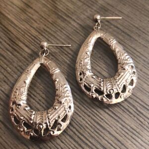 Silvertone Textured Large Tear Drop Dangle Earring